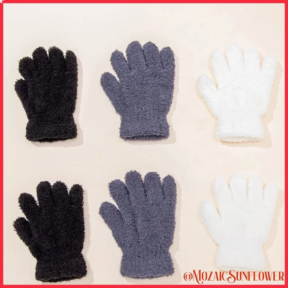 NEW WITH TAG 3 PAIR SOFT Stretch Gloves Black Slate Grey and White AGE 6-12 YEAR